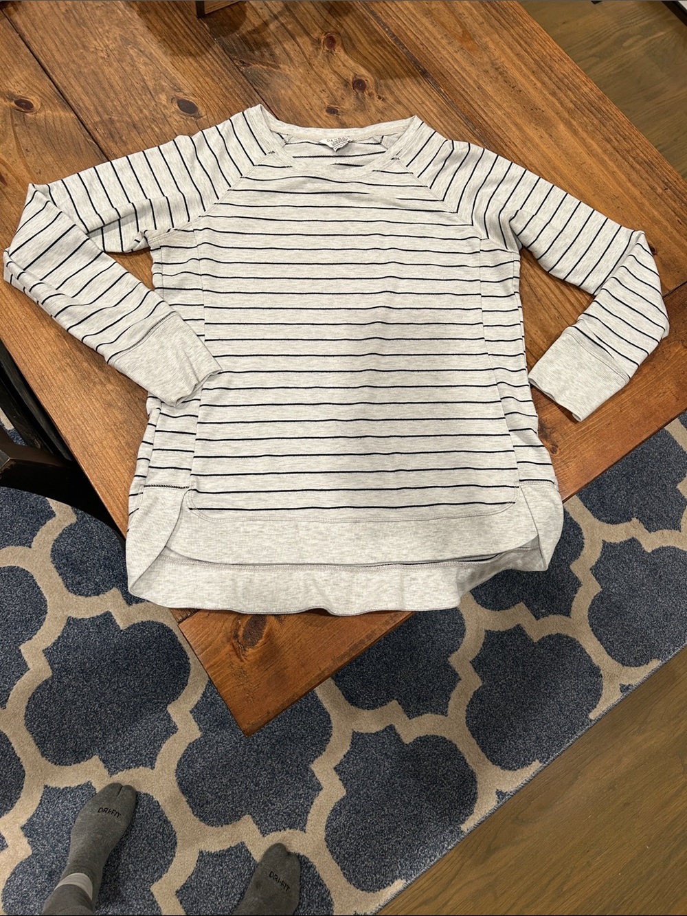 Danskin Light Gray & Navy Striped Pullover Sweatshirt